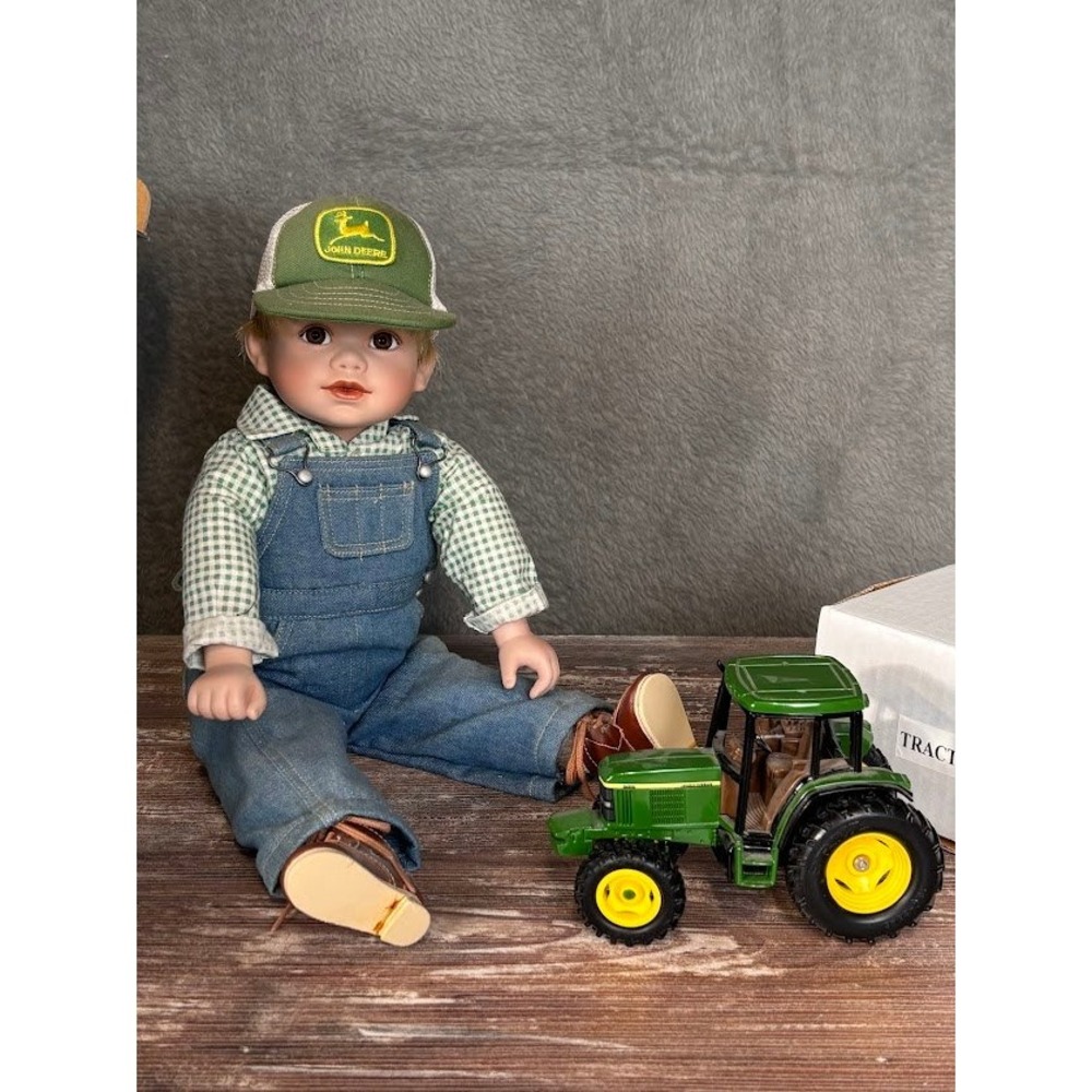 John Deere Boy Doll Outfit Overalls Shirt Hat Tractor Accessory Farm Country